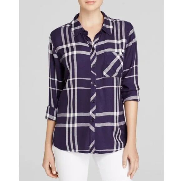 Rails Purple White Plaid Button Front Shirt Women's XS - Picture 1 of 7